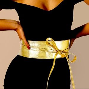 Metallic Gold Obi Wrap Statement Belt